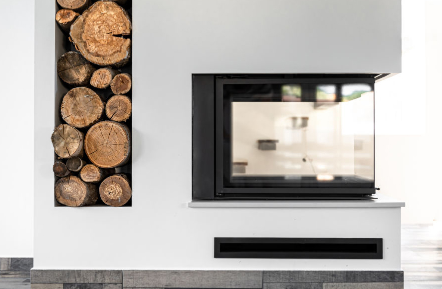 Cheminée à bois contemporaine